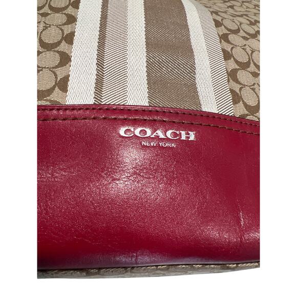 Coach Legacy Signature Striped Tan/Red Duffle AUTHENTIC Crossbody & Shoulder Bag - Picture 2 of 13